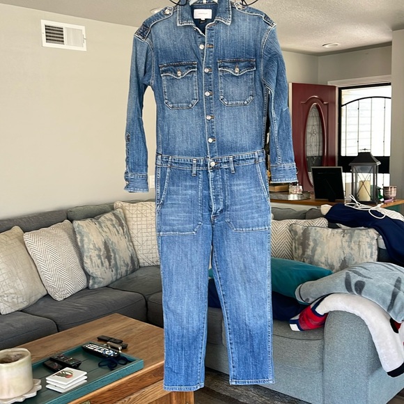CURRENT/ELLIOTT Denim Jean Jumpsuit Cropped Coverall One Piece - Picture 3 of 11